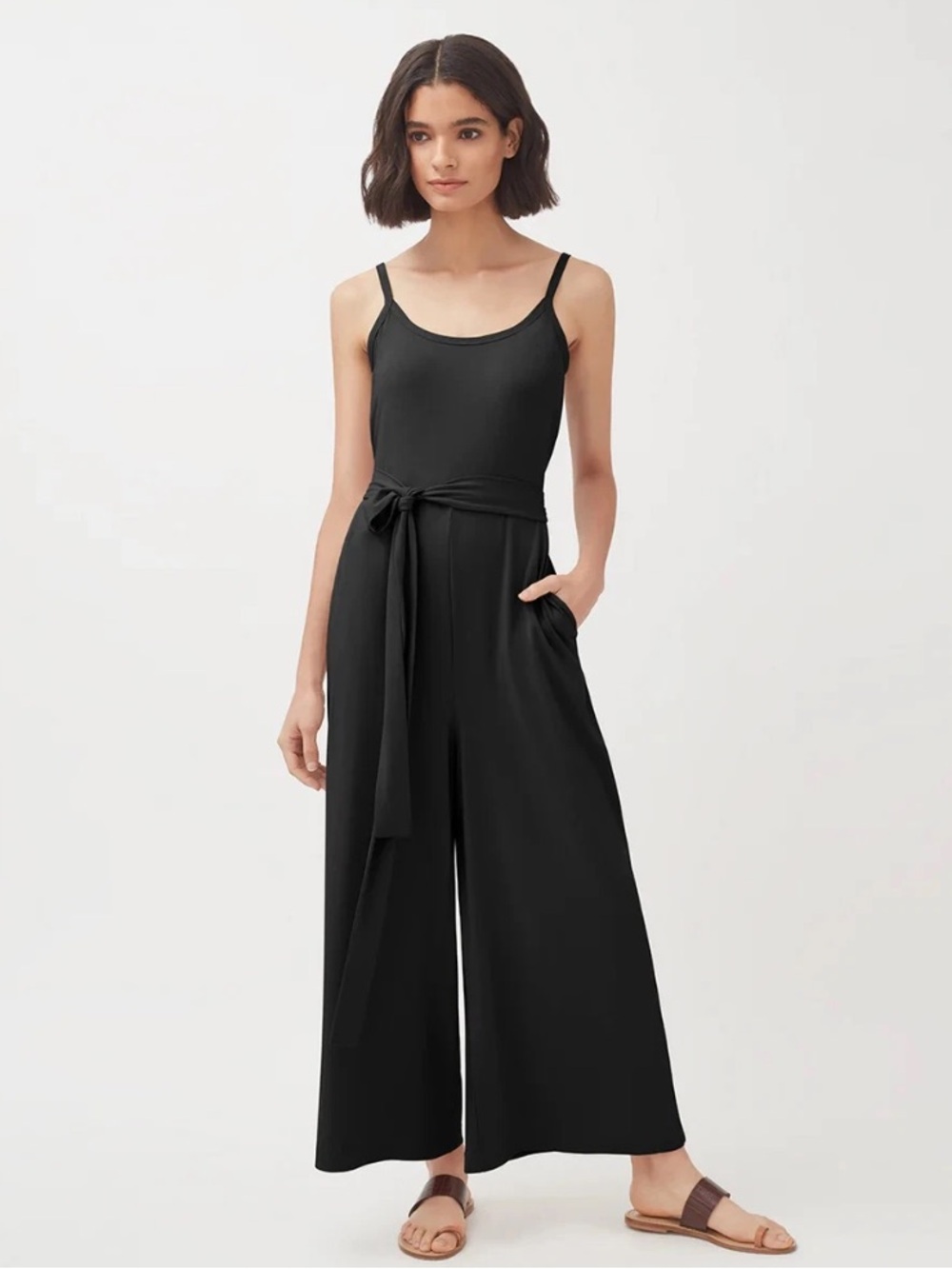 Cuyana Black Wide-Leg Tie-Waist Jumpsuit with Tank Bodice 🖤
